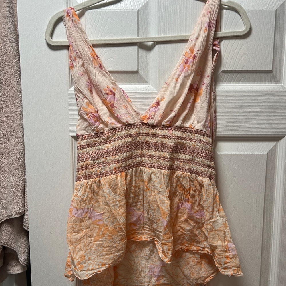 Free People Floral Halter Tank Top - Pink and Orange Brinkley Smocked - Picture 7 of 13